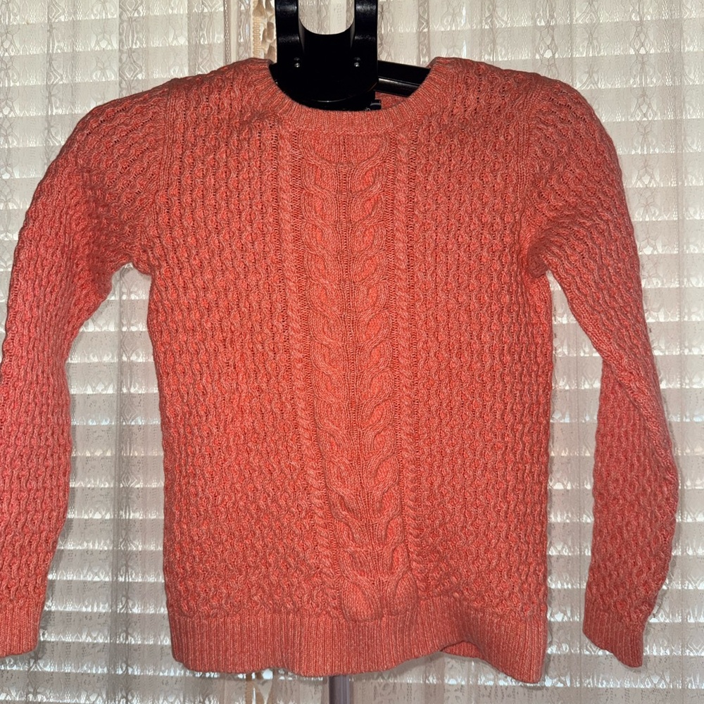 Lands End 100% Cotton Cozy Coral Cable Knit Sweater